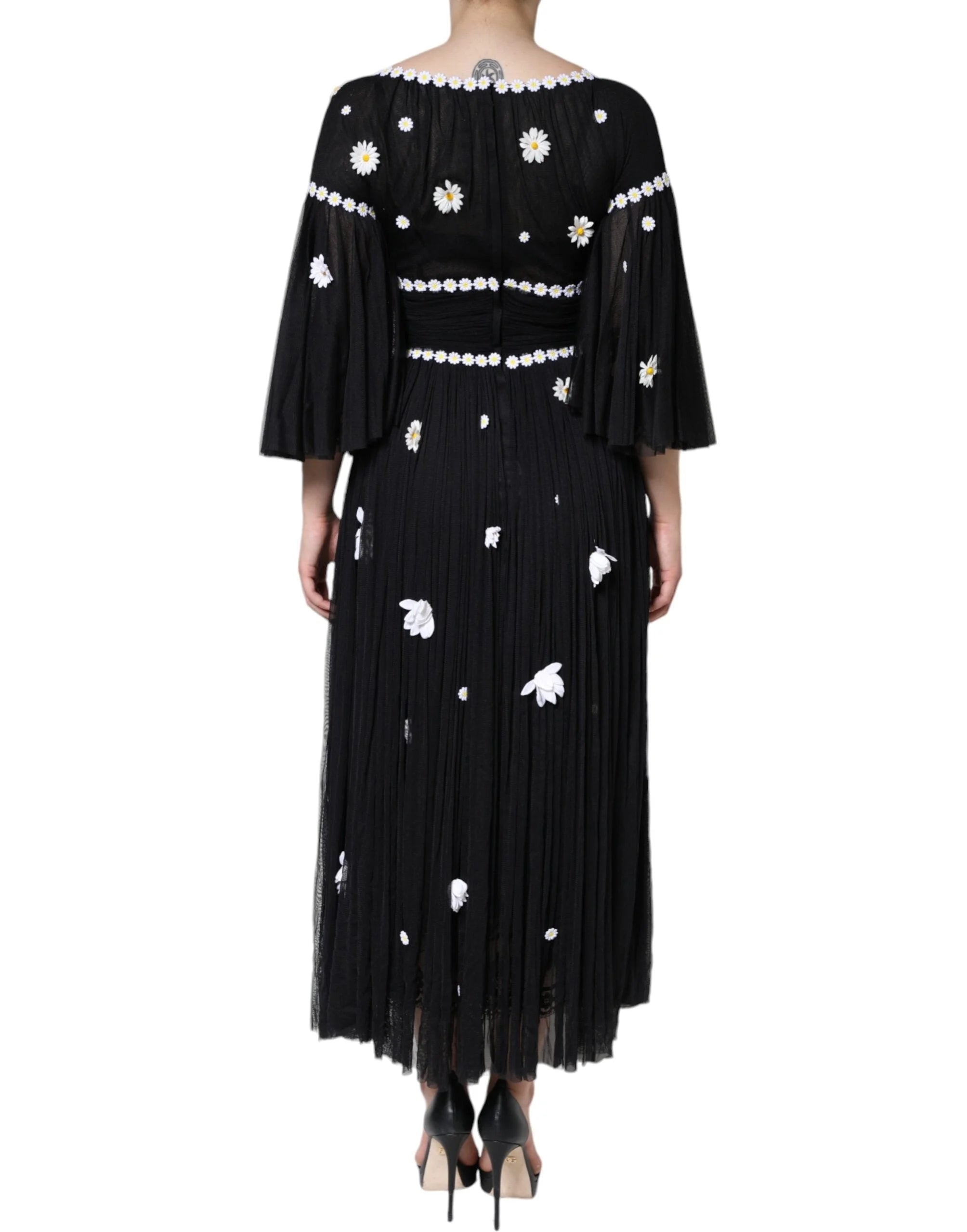 Dolce & Gabbana Black Silk Daisy A-line Long Maxi Dress - IT40|S - Dresses