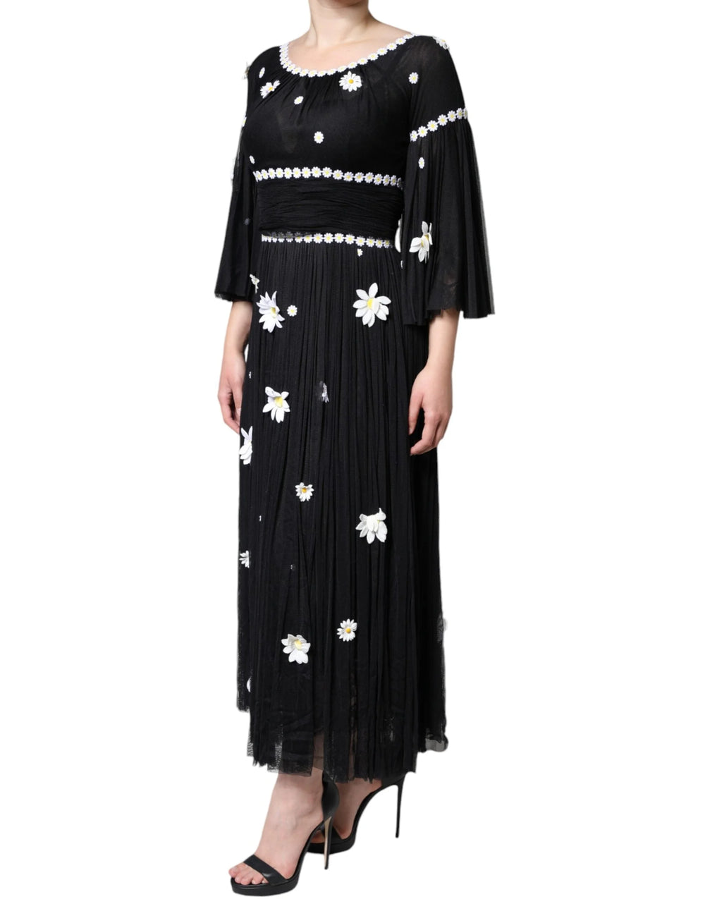 Dolce & Gabbana Black Silk Daisy A-line Long Maxi Dress - IT40|S - Dresses
