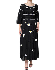 Dolce & Gabbana Black Silk Daisy A-line Long Maxi Dress - IT40|S - Dresses