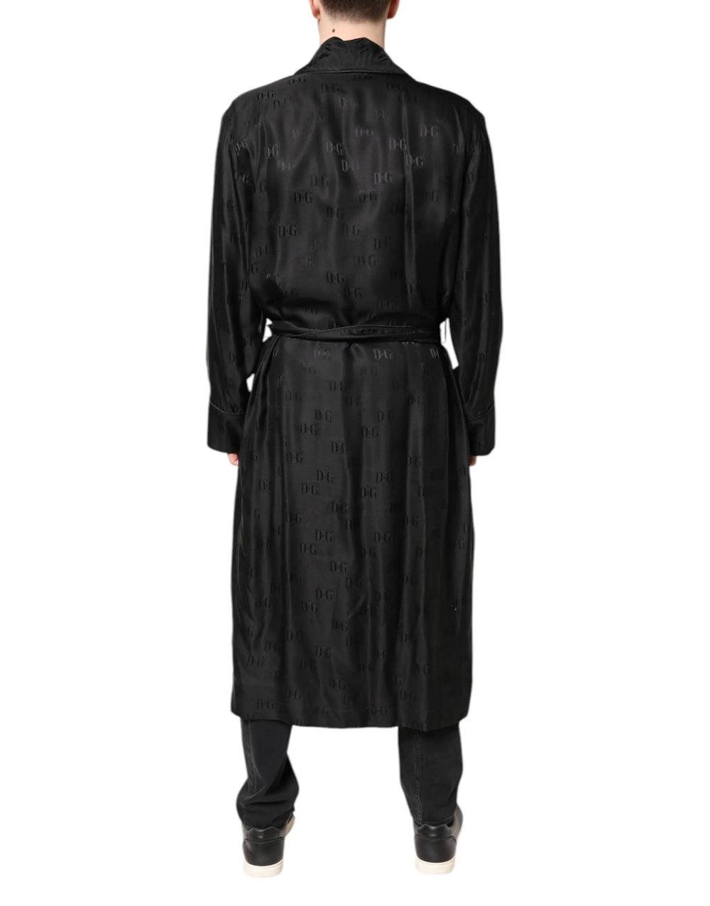 Dolce & Gabbana Black Silk DG Logo Men Wrap Robe Coat Jacket - IT46 | S - Wrap Coats