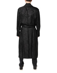Dolce & Gabbana Black Silk DG Logo Men Wrap Robe Coat Jacket - IT46 | S - Wrap Coats