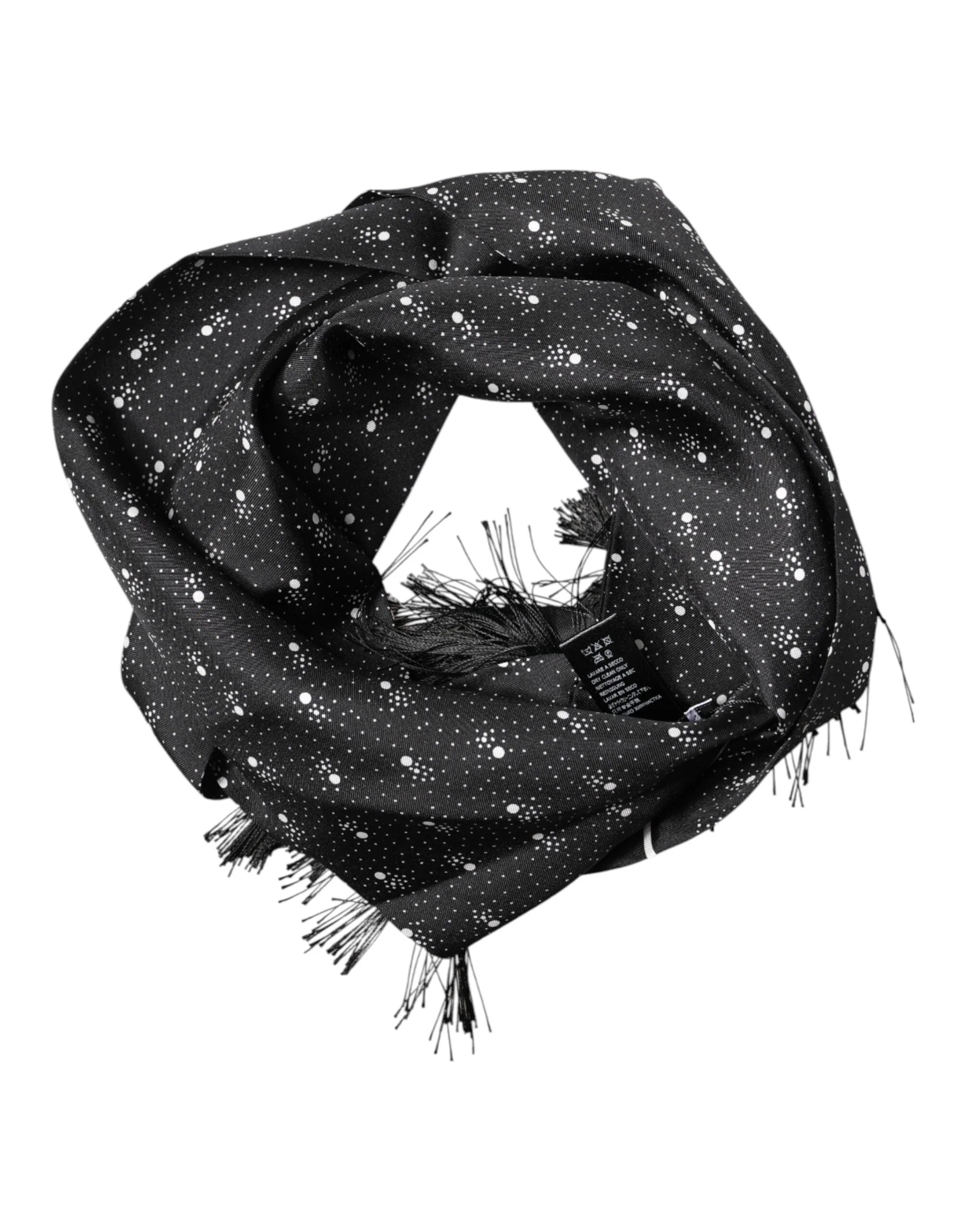 Dolce & Gabbana Black Silk Dotted Men Neck Wrap Shawl Scarf