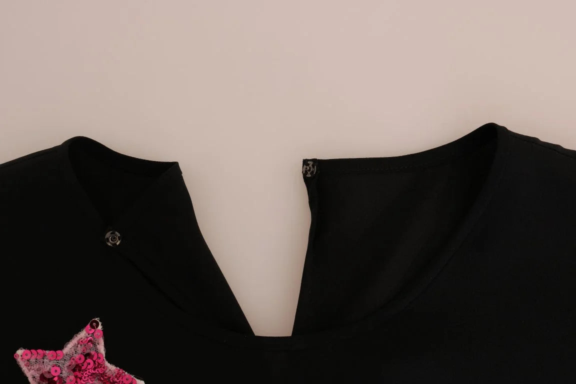 Dolce & Gabbana Black Silk Fairy Tale Top Crystal Blouse - Blouses