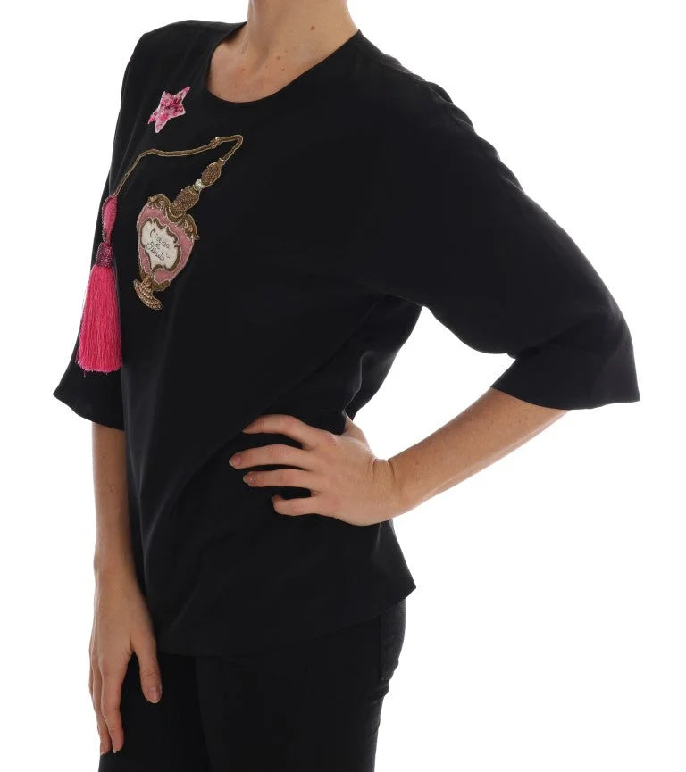 Dolce & Gabbana Black Silk Fairy Tale Top Crystal Blouse - Blouses