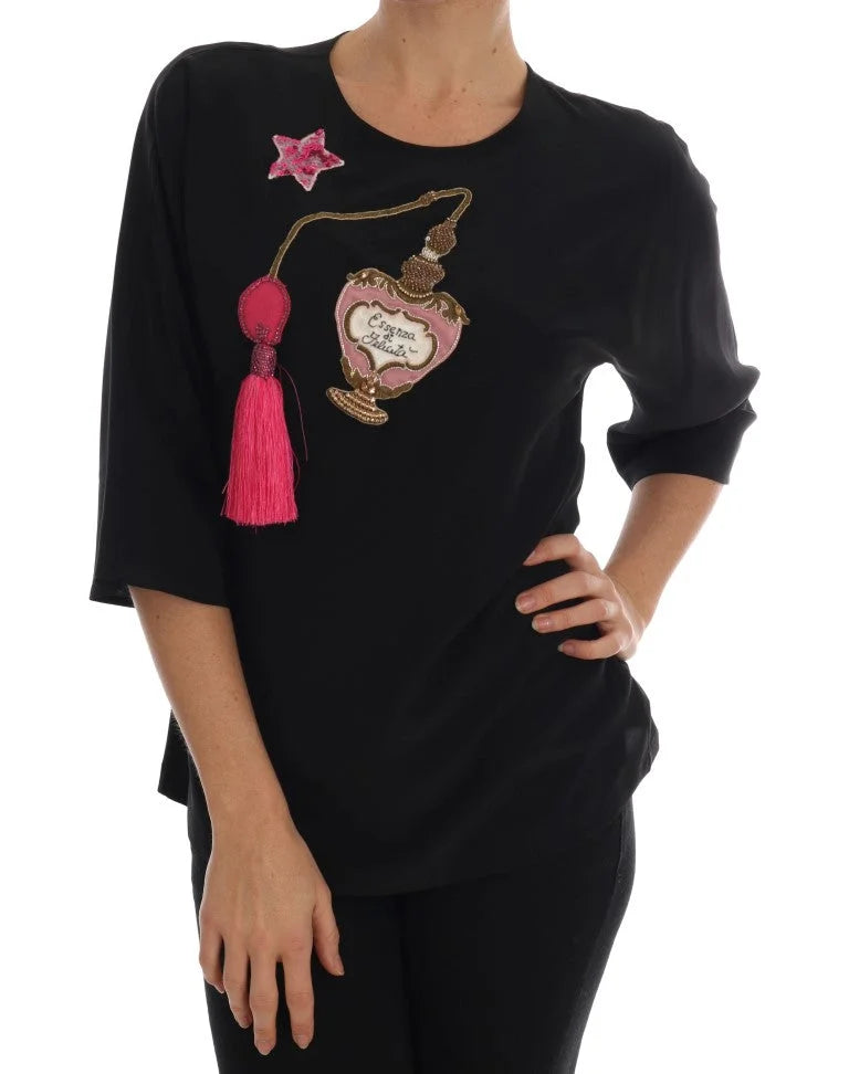 Dolce & Gabbana Black Silk Fairy Tale Top Crystal Blouse - Blouses