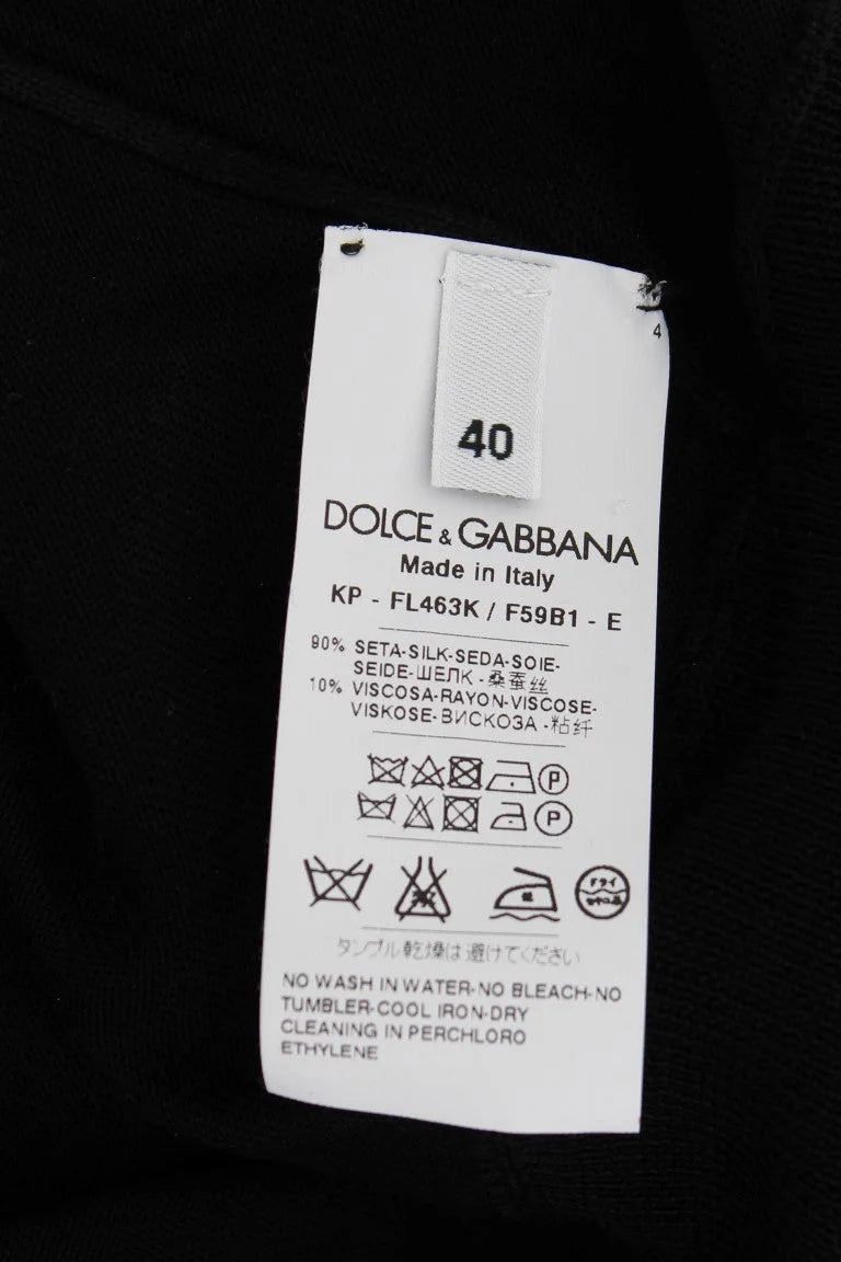 Dolce & Gabbana Black Silk Floral Embroidered Polo Top - IT36|XXS - Polos