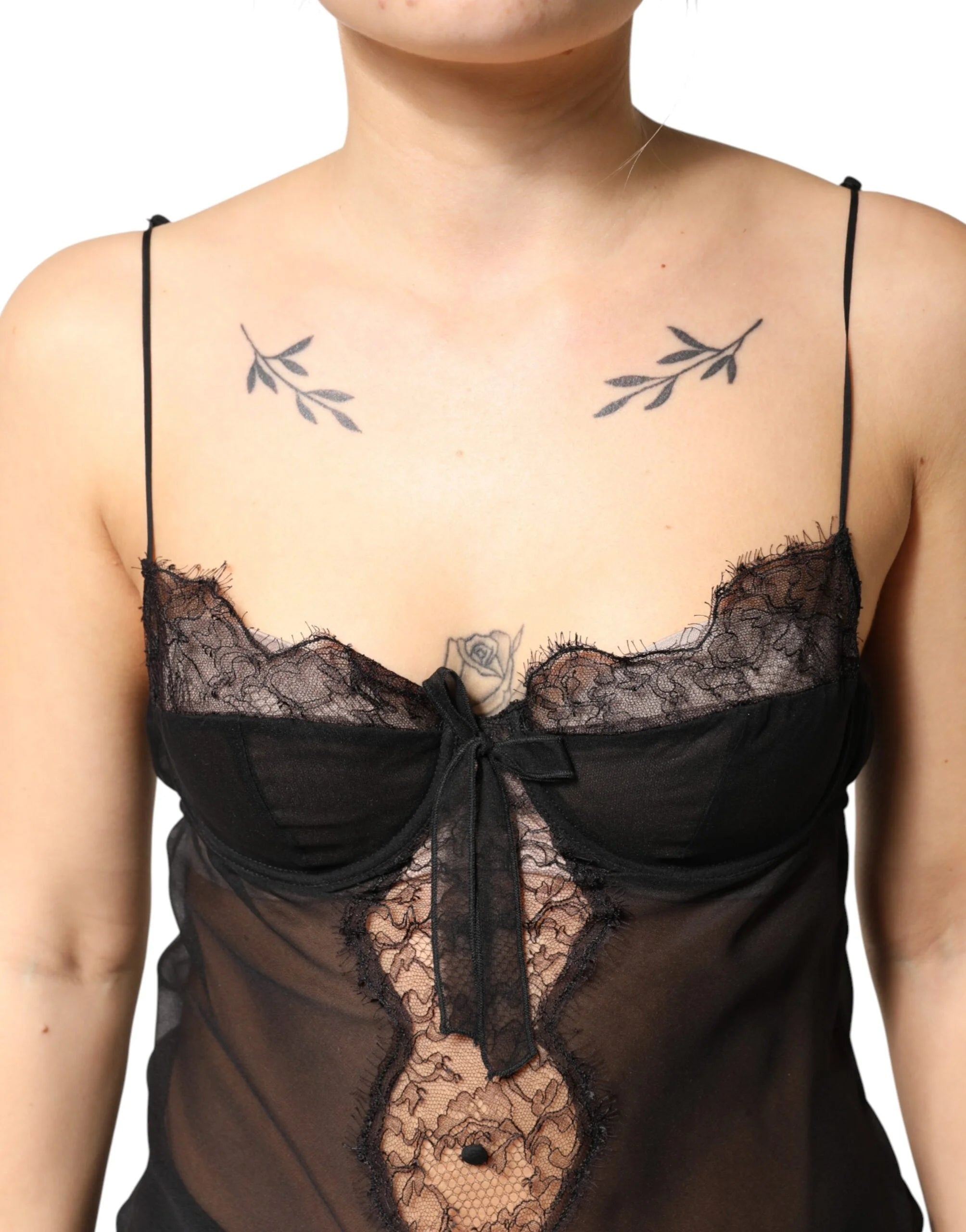 Dolce & Gabbana Black Silk Floral Lace Chemise Lingerie Top - IT2 | S