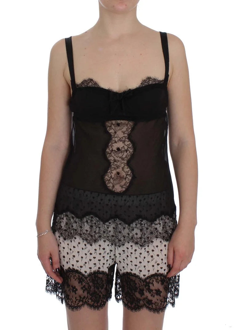 Dolce & Gabbana Black Silk Floral Lace Lingerie Top - IT2 | S - Women’s Underwear Slips