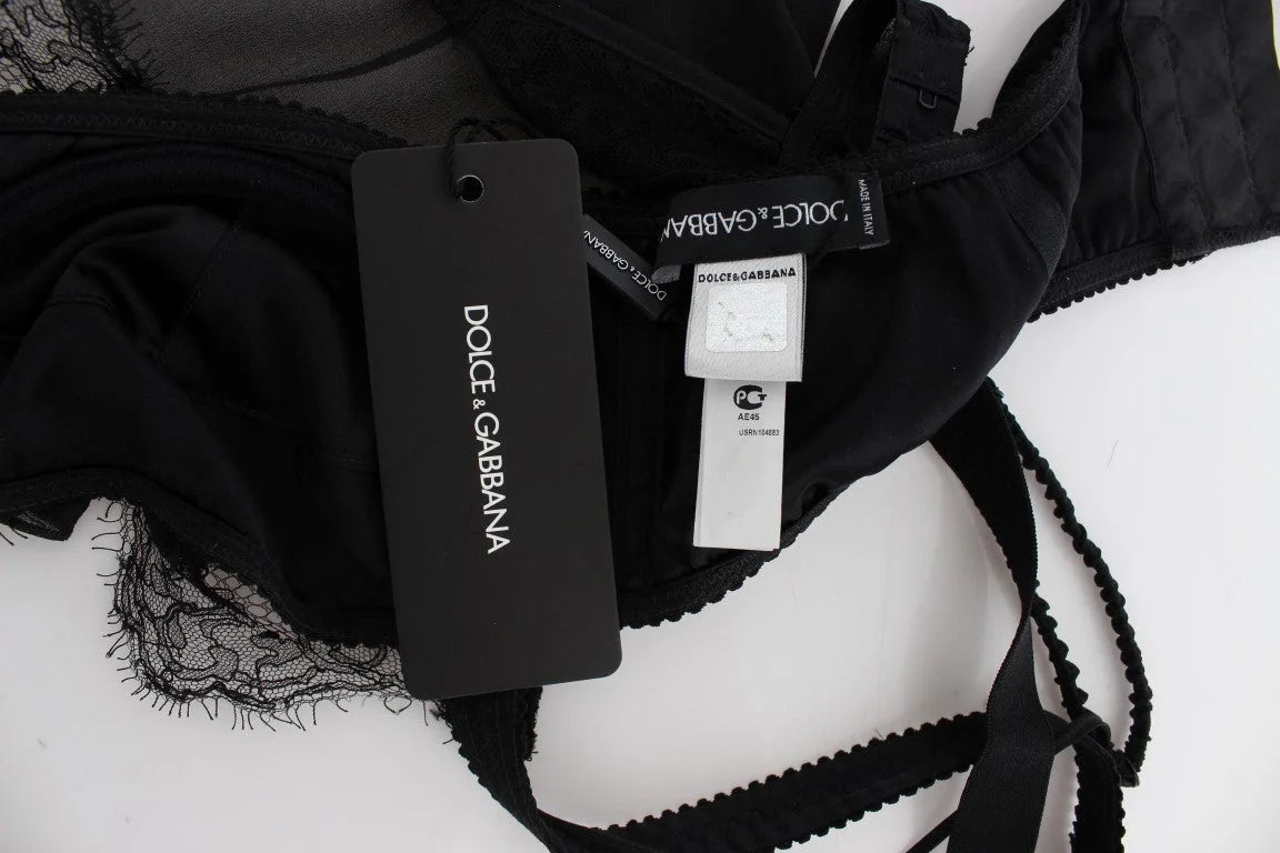 Dolce & Gabbana Black Silk Floral Lace Lingerie Top - IT2 | S - Women’s Underwear Slips