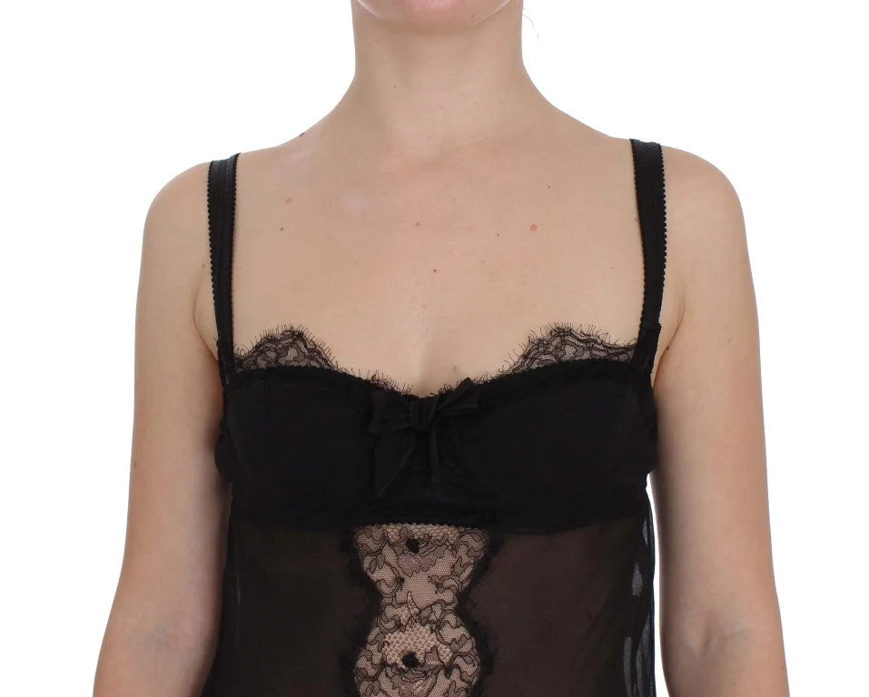 Dolce & Gabbana Black Silk Floral Lace Lingerie Top - IT2 | S - Women’s Underwear Slips