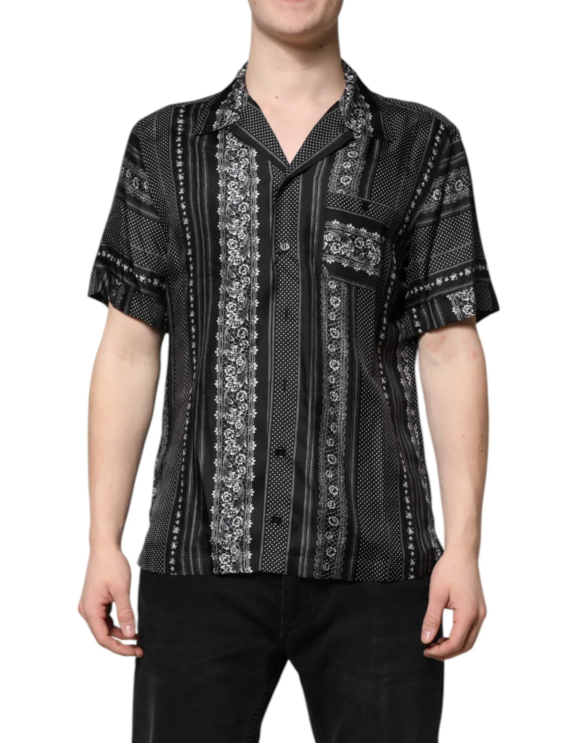 Dolce & Gabbana Black Silk Floral Print Short Sleeves Shirt - Shirts