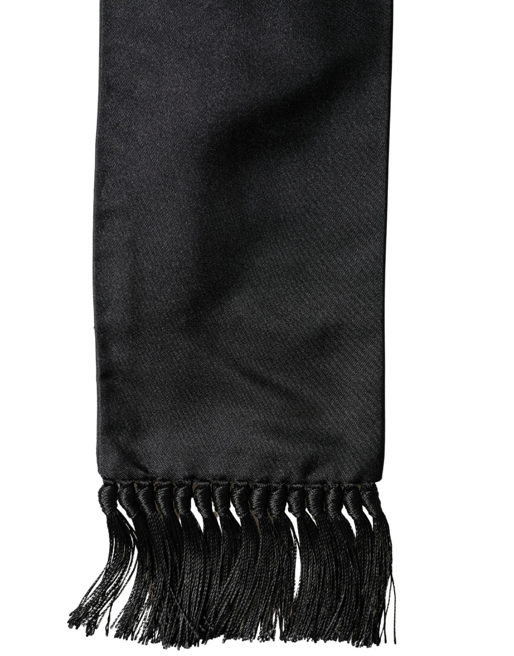 Dolce & Gabbana Black Silk Fringe Neck Wrap Foulard 160.5cm x 8cm Scarf