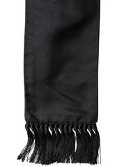 Dolce & Gabbana Black Silk Fringe Neck Wrap Foulard 160.5cm x 8cm Scarf