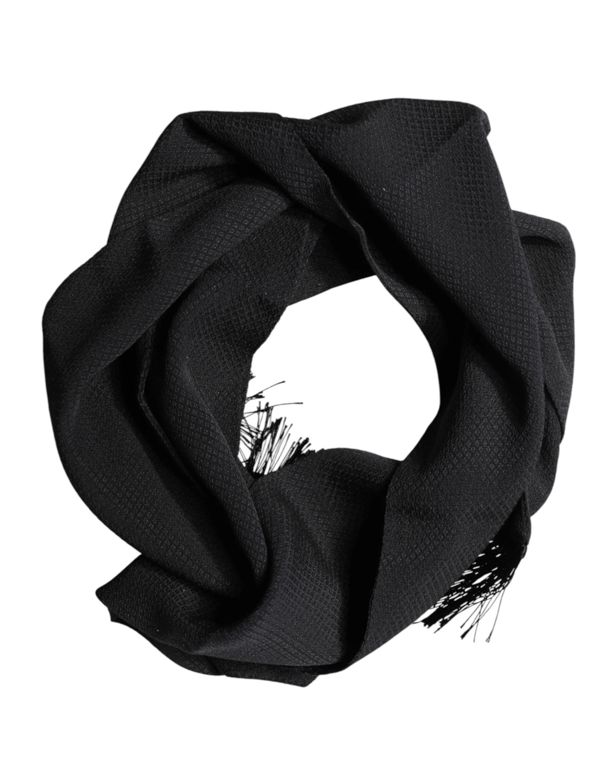 Dolce & Gabbana Black Silk Fringes Neck Wrap Foulard Scarf
