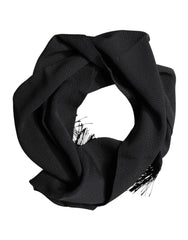 Dolce & Gabbana Black Silk Fringes Neck Wrap Foulard Scarf
