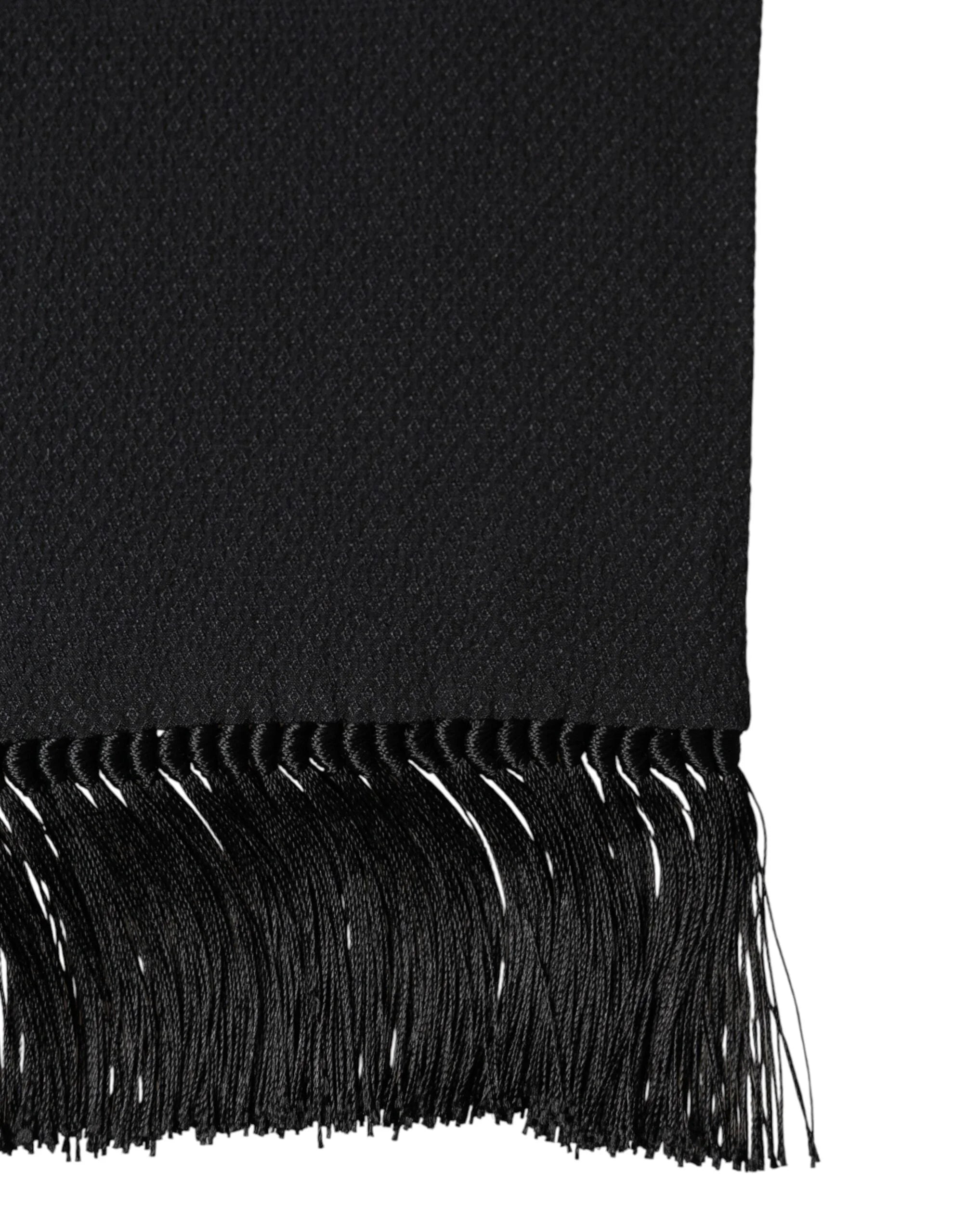 Dolce & Gabbana Black Silk Fringes Neck Wrap Foulard Scarf