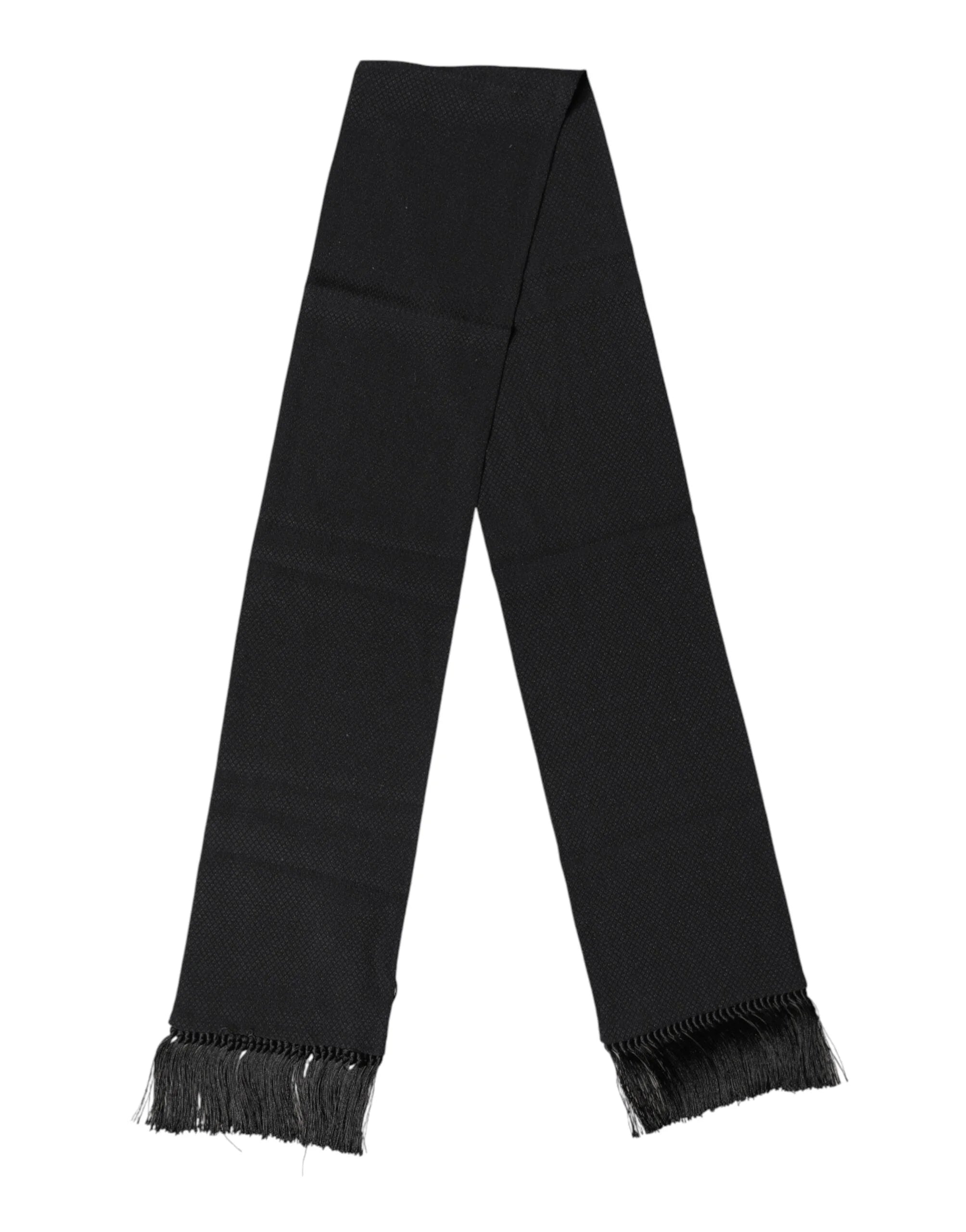Dolce & Gabbana Black Silk Fringes Neck Wrap Foulard Scarf