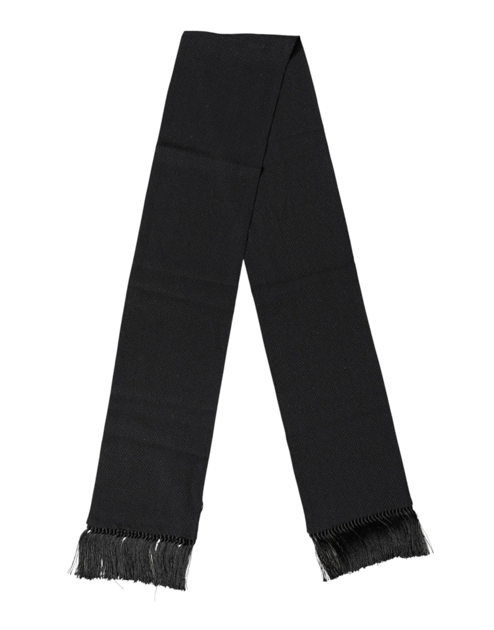 Dolce & Gabbana Black Silk Fringes Neck Wrap Foulard Scarf