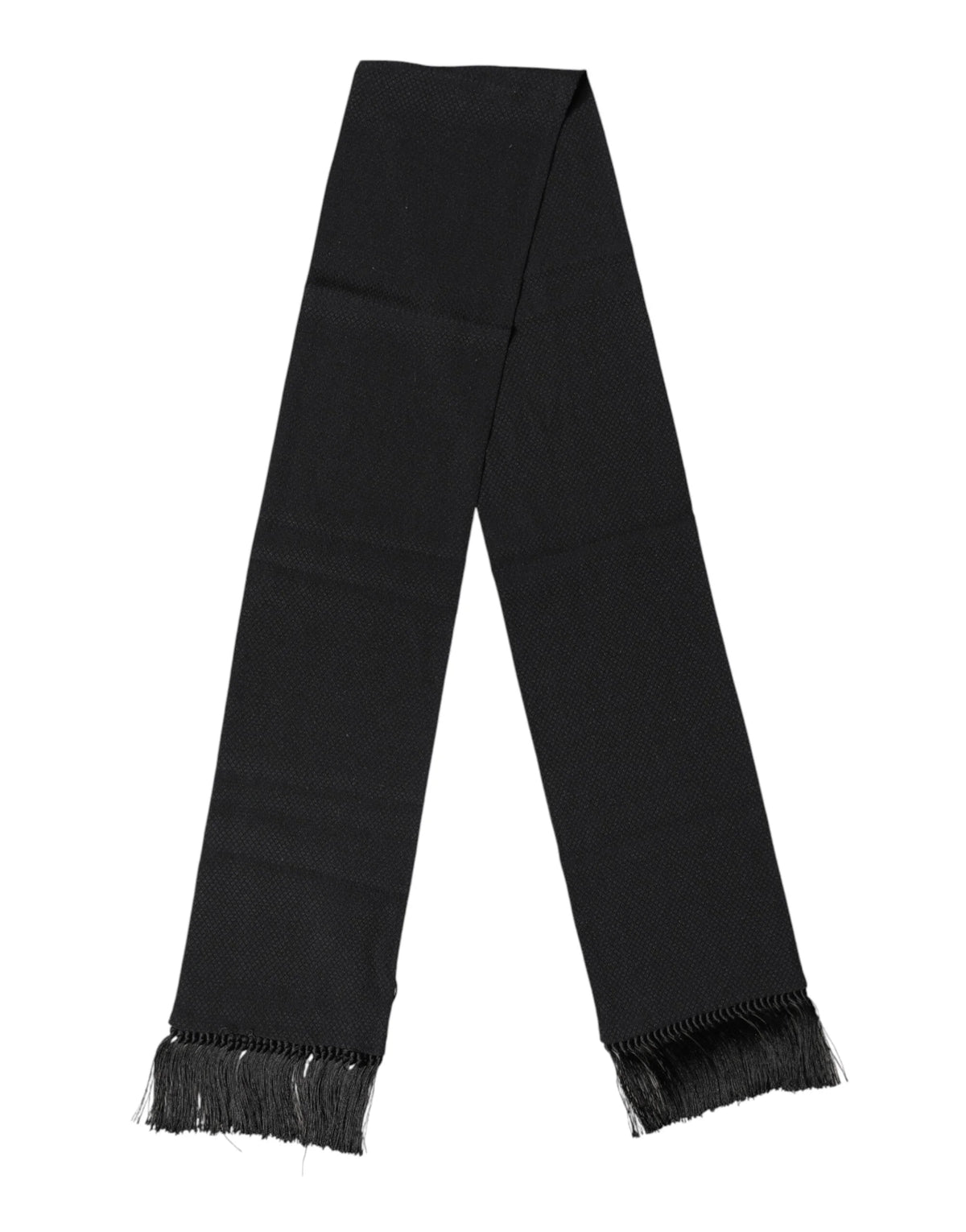 Dolce & Gabbana Black Silk Fringes Neck Wrap Foulard Scarf