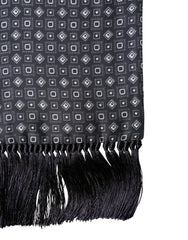 Dolce & Gabbana Black Silk Geometric Fringe Wrap Foulard 136cm X 15cm Scarf