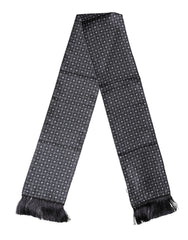 Dolce & Gabbana Black Silk Geometric Fringe Wrap Foulard 136cm X 15cm Scarf