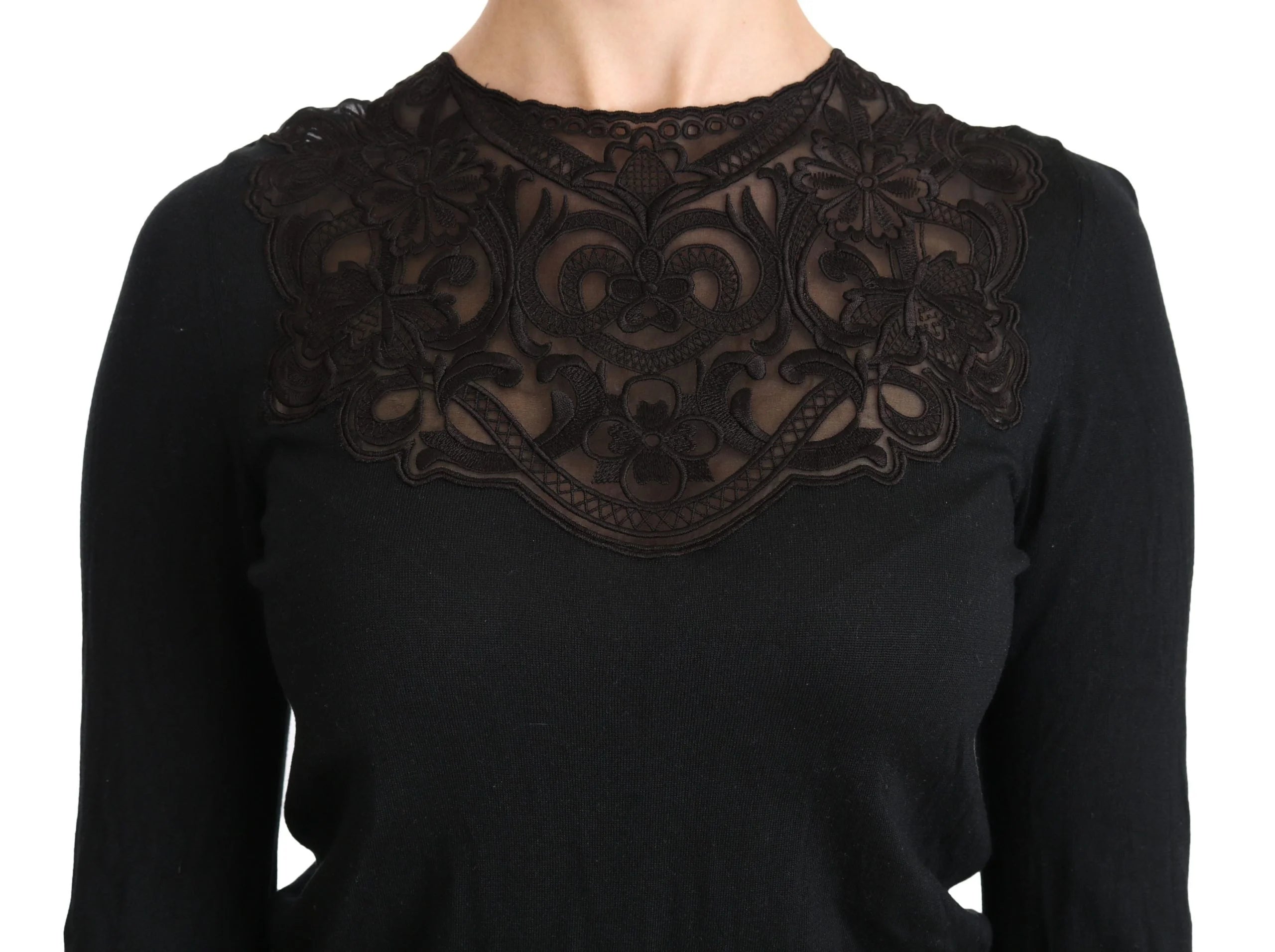 Dolce & Gabbana Black Silk Lace Crew Neck Long Sleeve Blouse - IT40|S - Blouses