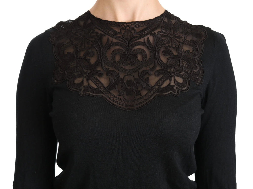 Dolce & Gabbana Black Silk Lace Crew Neck Long Sleeve Blouse - IT40|S - Blouses