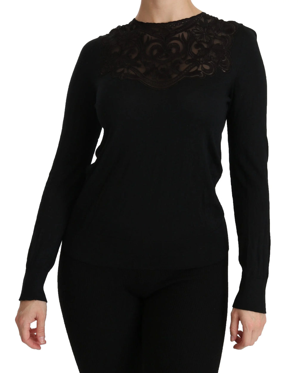 Dolce & Gabbana Black Silk Lace Crew Neck Long Sleeve Blouse - IT40|S - Blouses