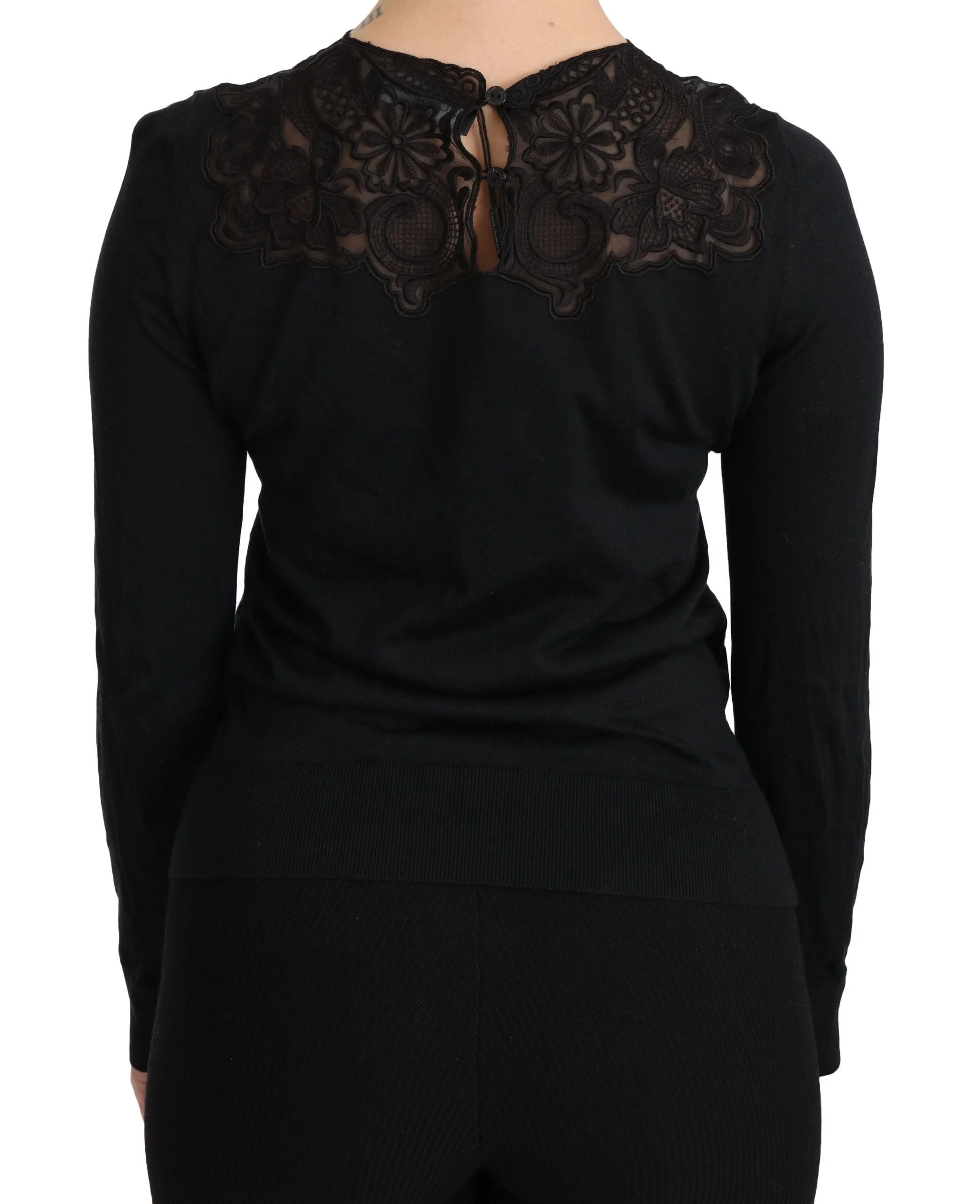 Dolce & Gabbana Black Silk Lace Crew Neck Long Sleeve Blouse - IT40|S - Blouses