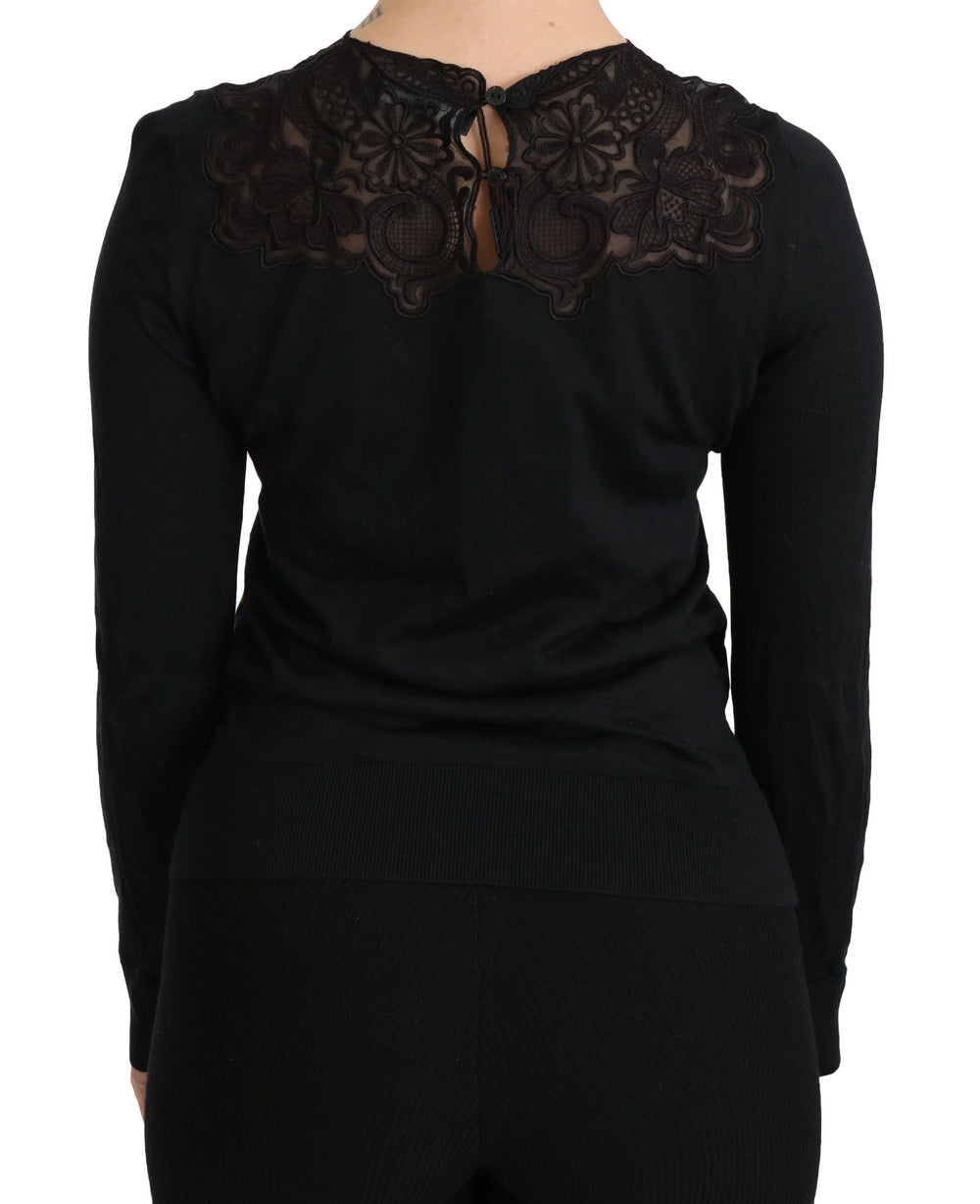 Dolce & Gabbana Black Silk Lace Crew Neck Long Sleeve Blouse - IT40|S - Blouses