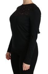 Dolce & Gabbana Black Silk Lace Crew Neck Long Sleeve Blouse - IT40|S - Blouses