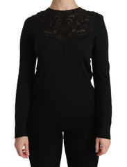 Dolce & Gabbana Black Silk Lace Crew Neck Long Sleeve Blouse - IT40|S - Blouses