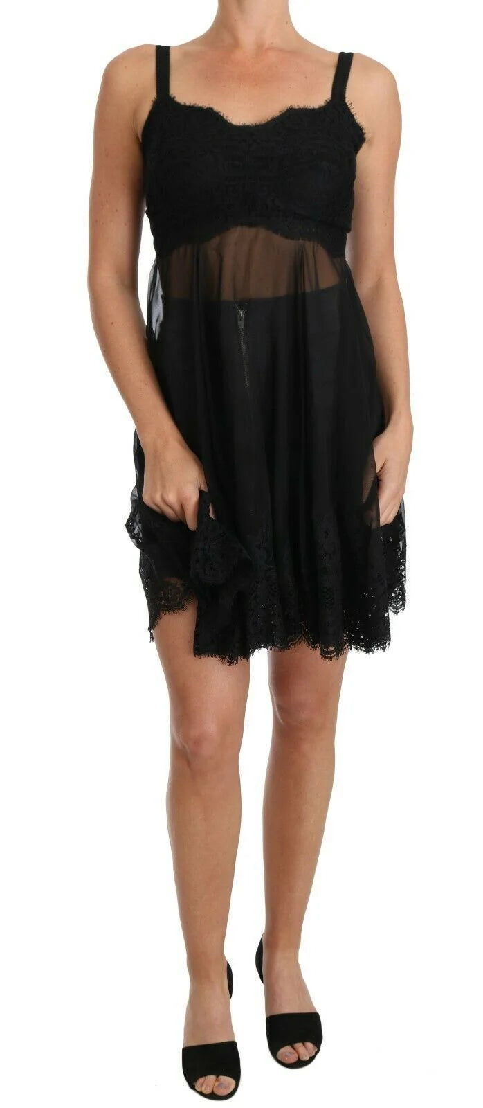Dolce & Gabbana Black Silk Lace Dress Chemise Lingerie - IT1 | XS - Nightgowns