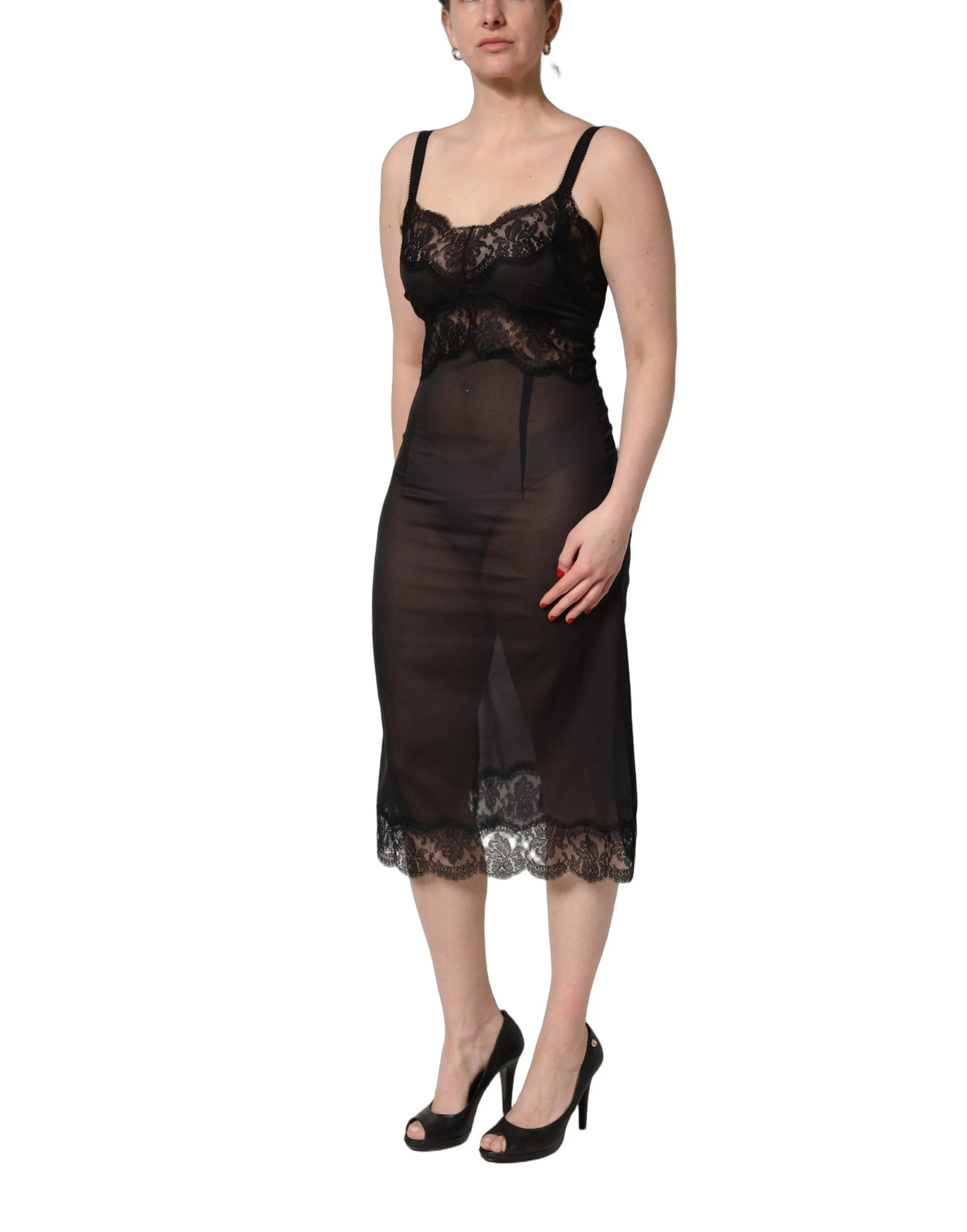 Dolce & Gabbana Black Silk Lace Slip Lingerie Chemise Sleepwear - IT3 | M