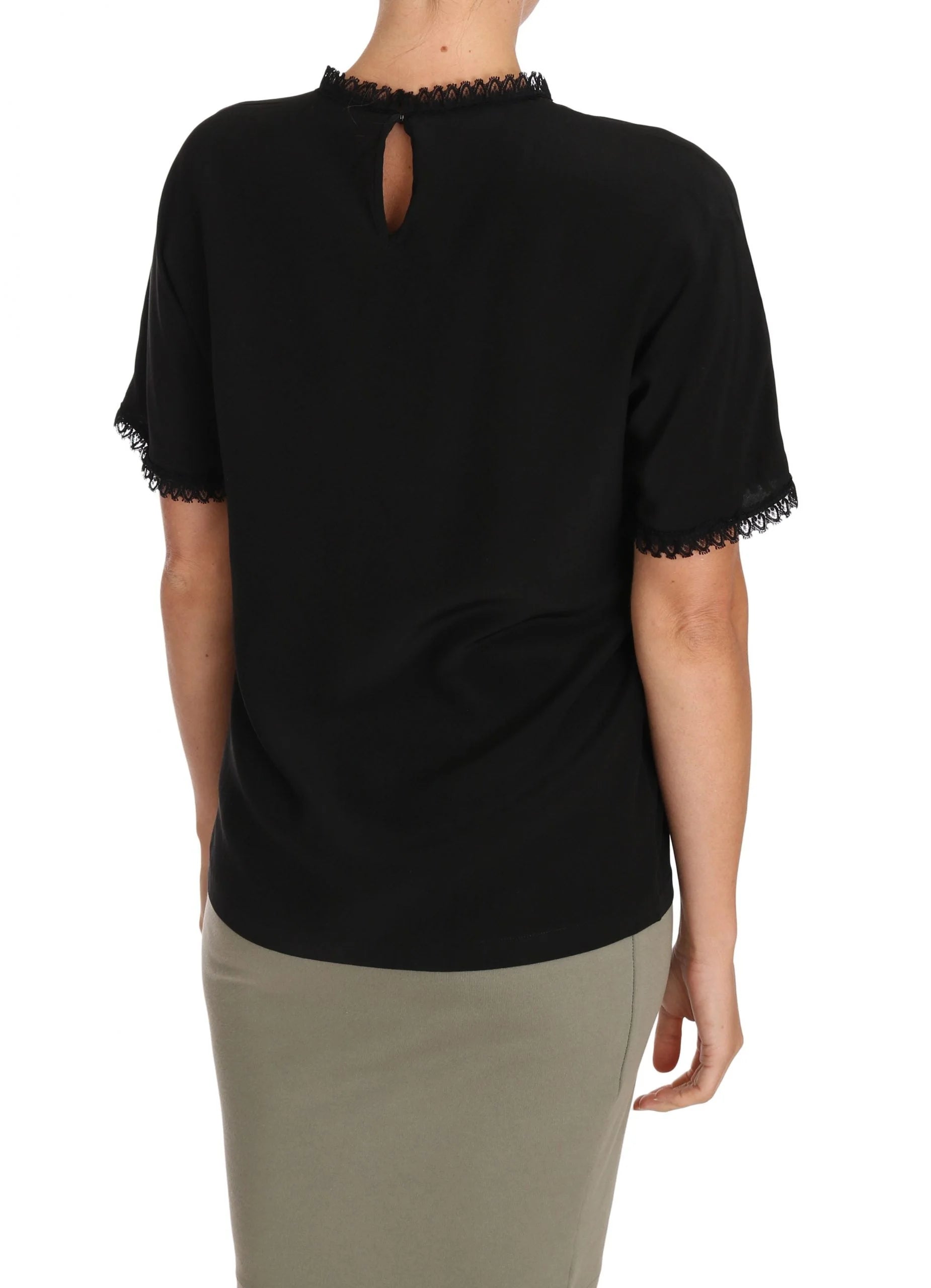 Dolce & Gabbana Black Silk Lace Top Blouse T-Shirt - IT38|XS - Blouses