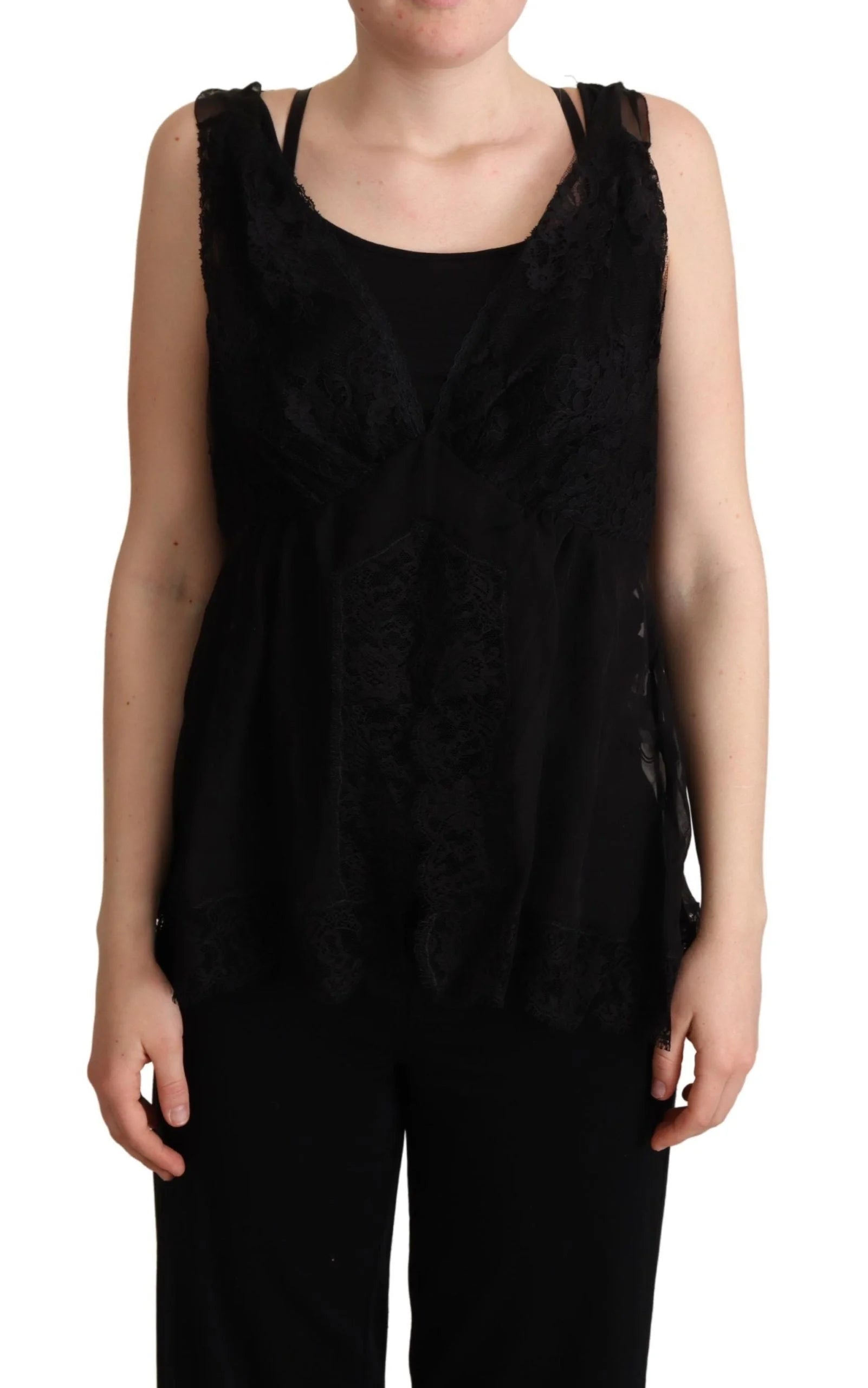 Dolce & Gabbana Black Silk Lace Trim Camisole Tank Top - IT46|XL - Tank Tops