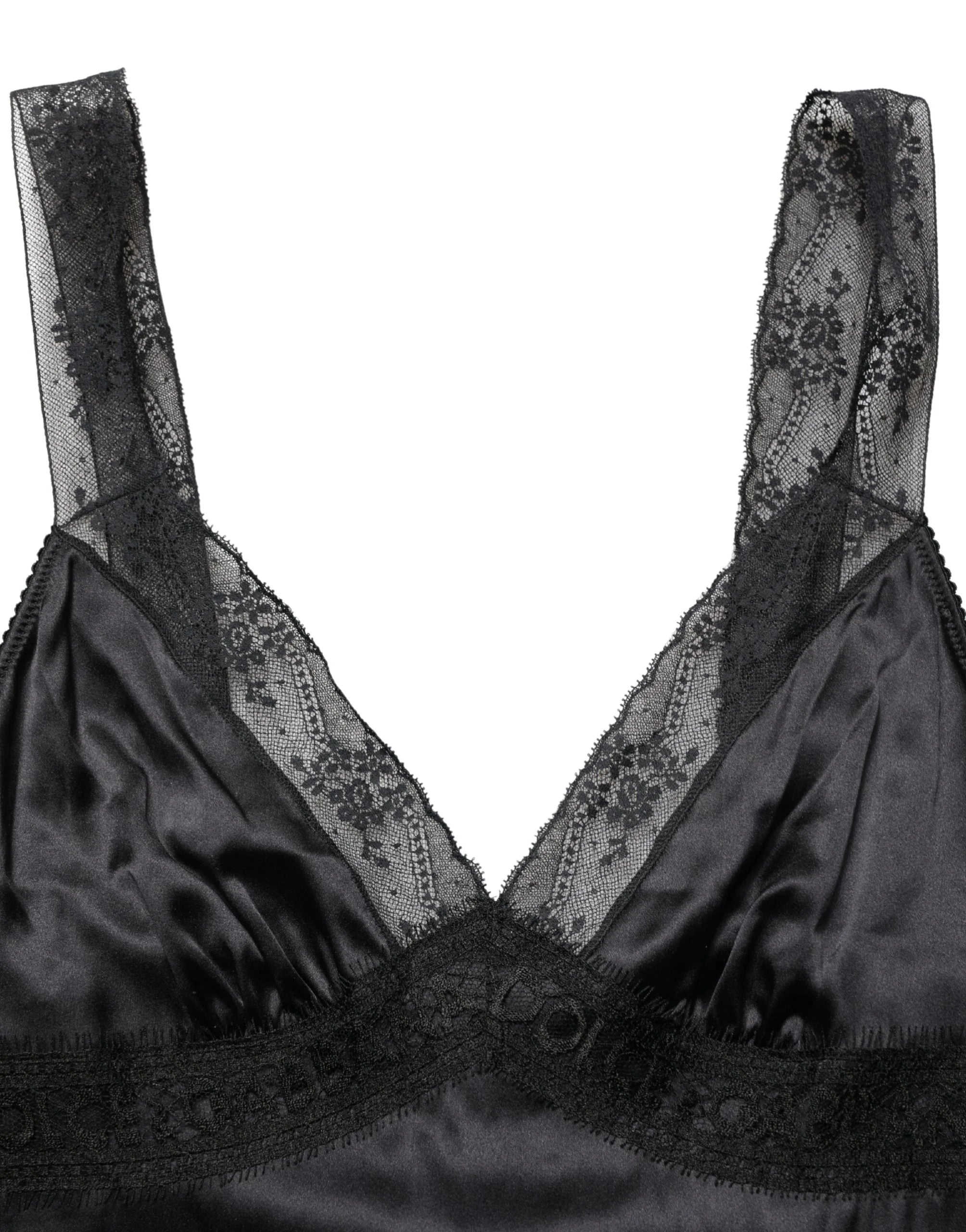 Dolce & Gabbana Black Silk Lace Trim Camisole V-neckline Tank Top