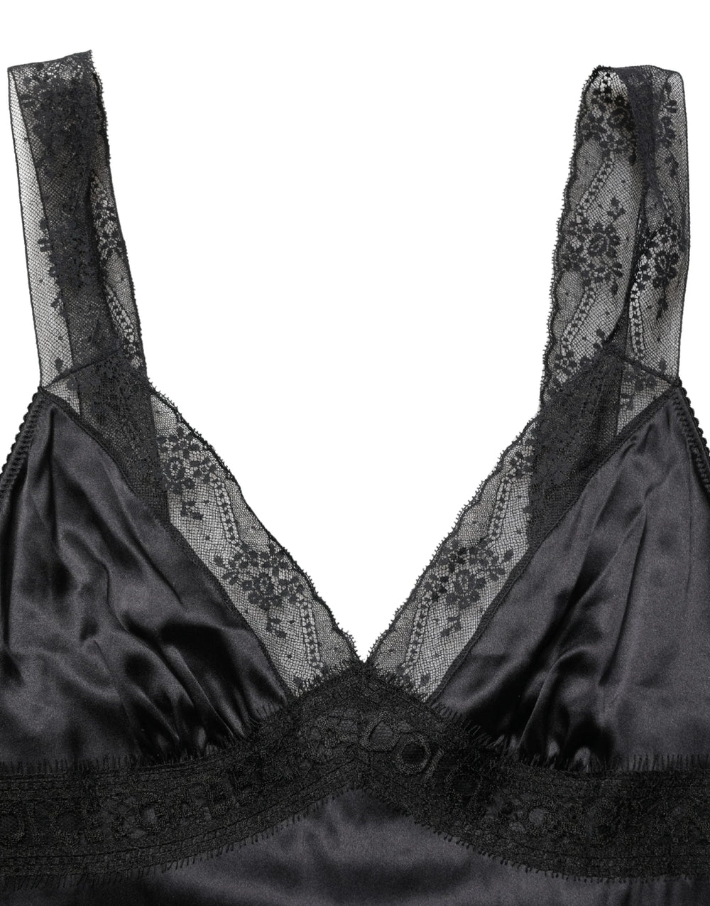 Dolce & Gabbana Black Silk Lace Trim Camisole V-neckline Tank Top