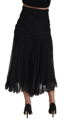 Dolce & Gabbana Black Silk Lace Trim High Waist Midi Skirt - IT40|S - Skirts