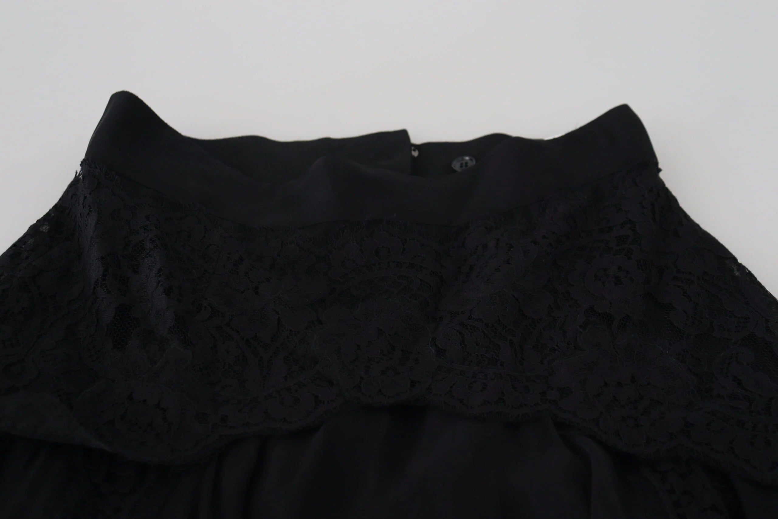 Dolce & Gabbana Black Silk Lace Trim High Waist Midi Skirt - IT40|S - Skirts