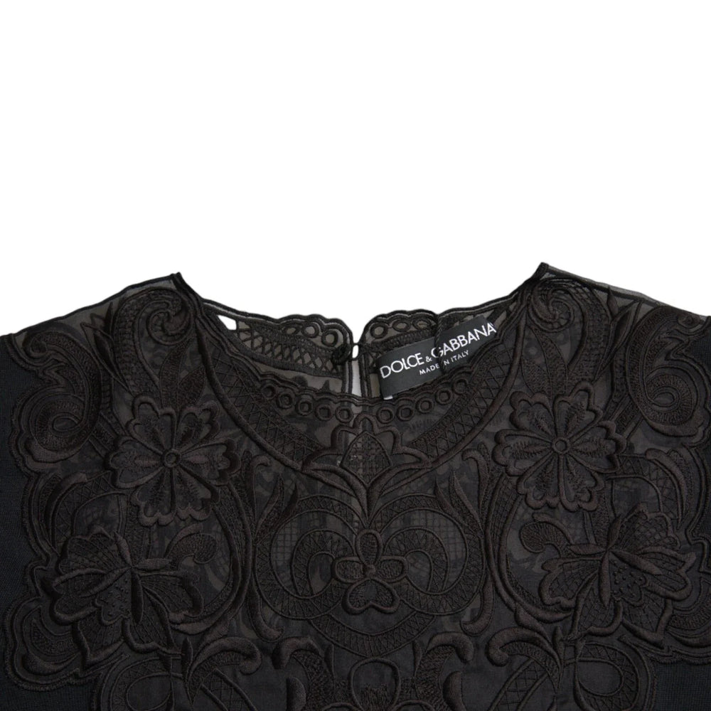 Dolce & Gabbana Black Silk Lace Trim Long Sleeves Blouse Top - IT40|S - Blouses