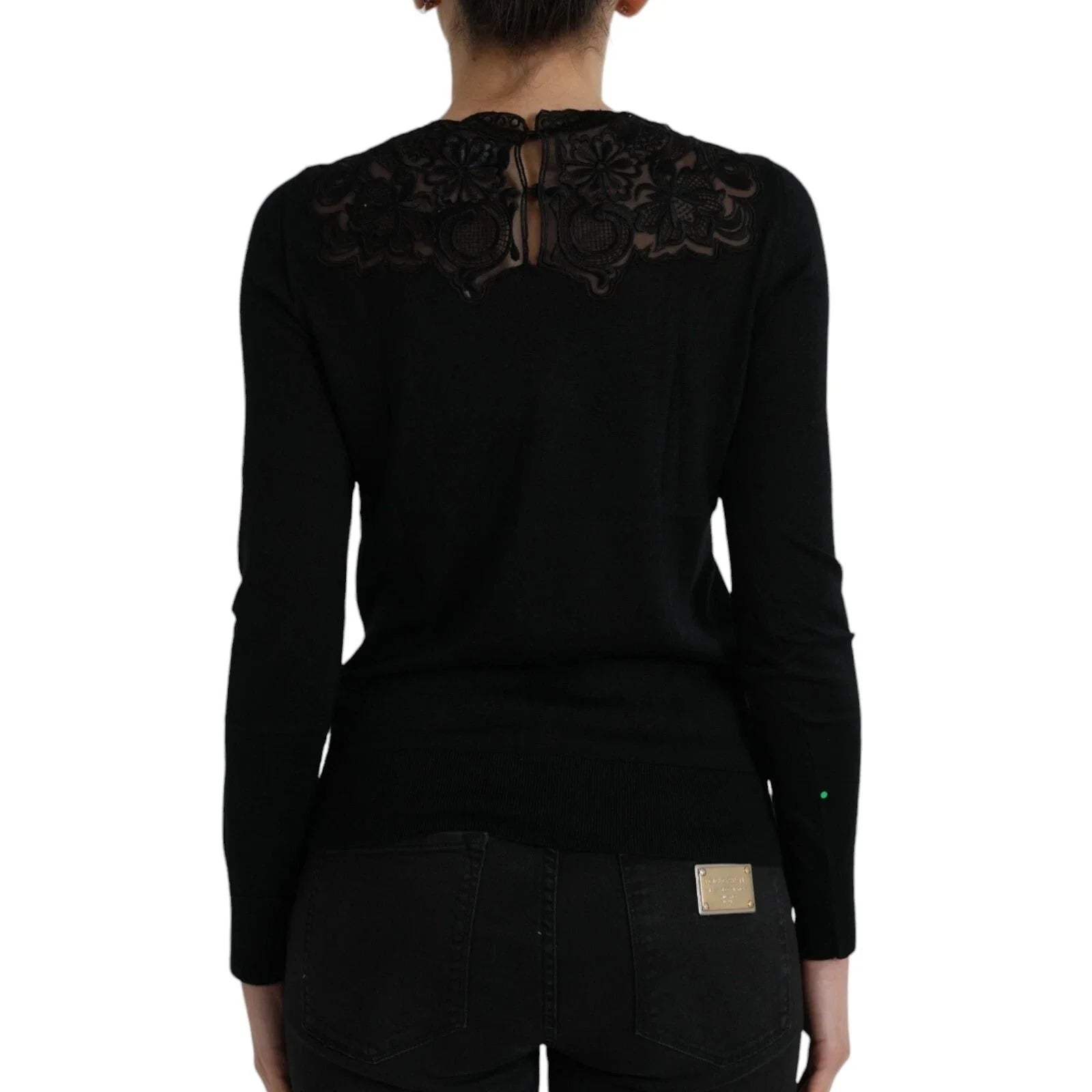 Dolce & Gabbana Black Silk Lace Trim Long Sleeves Blouse Top - IT40|S - Blouses