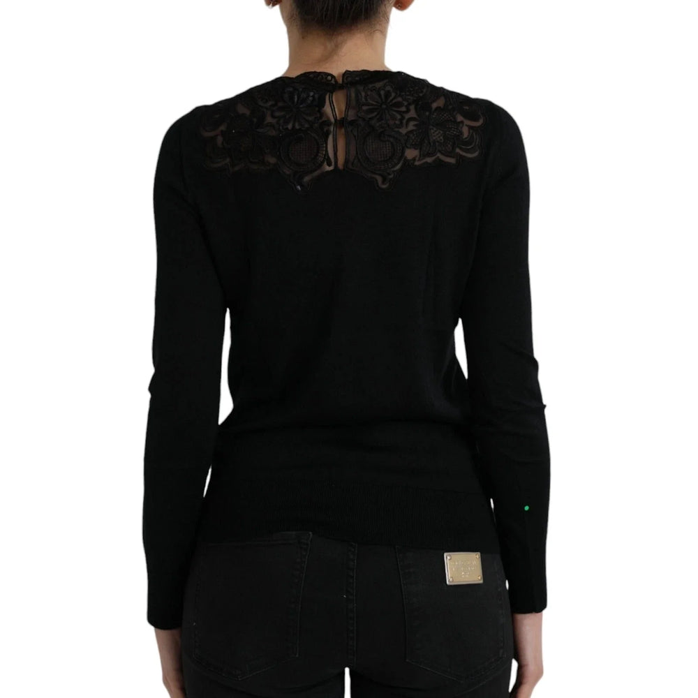 Dolce & Gabbana Black Silk Lace Trim Long Sleeves Blouse Top - IT40|S - Blouses