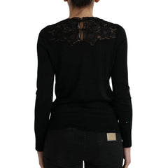 Dolce & Gabbana Black Silk Lace Trim Long Sleeves Blouse Top - IT40|S - Blouses