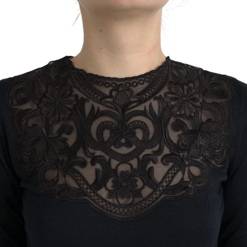 Dolce & Gabbana Black Silk Lace Trim Long Sleeves Blouse Top - IT40|S - Blouses
