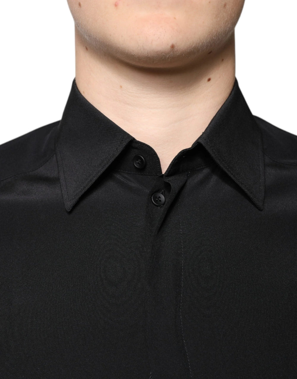 Dolce & Gabbana Black Silk Long Sleeves GOLD Dress Shirt - IT37 | XS - Shirts