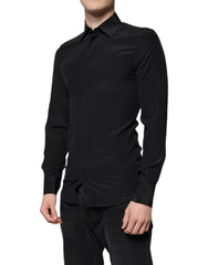 Dolce & Gabbana Black Silk Long Sleeves GOLD Dress Shirt - IT37 | XS - Shirts
