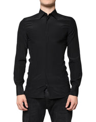 Dolce & Gabbana Black Silk Long Sleeves GOLD Dress Shirt - IT37 | XS - Shirts