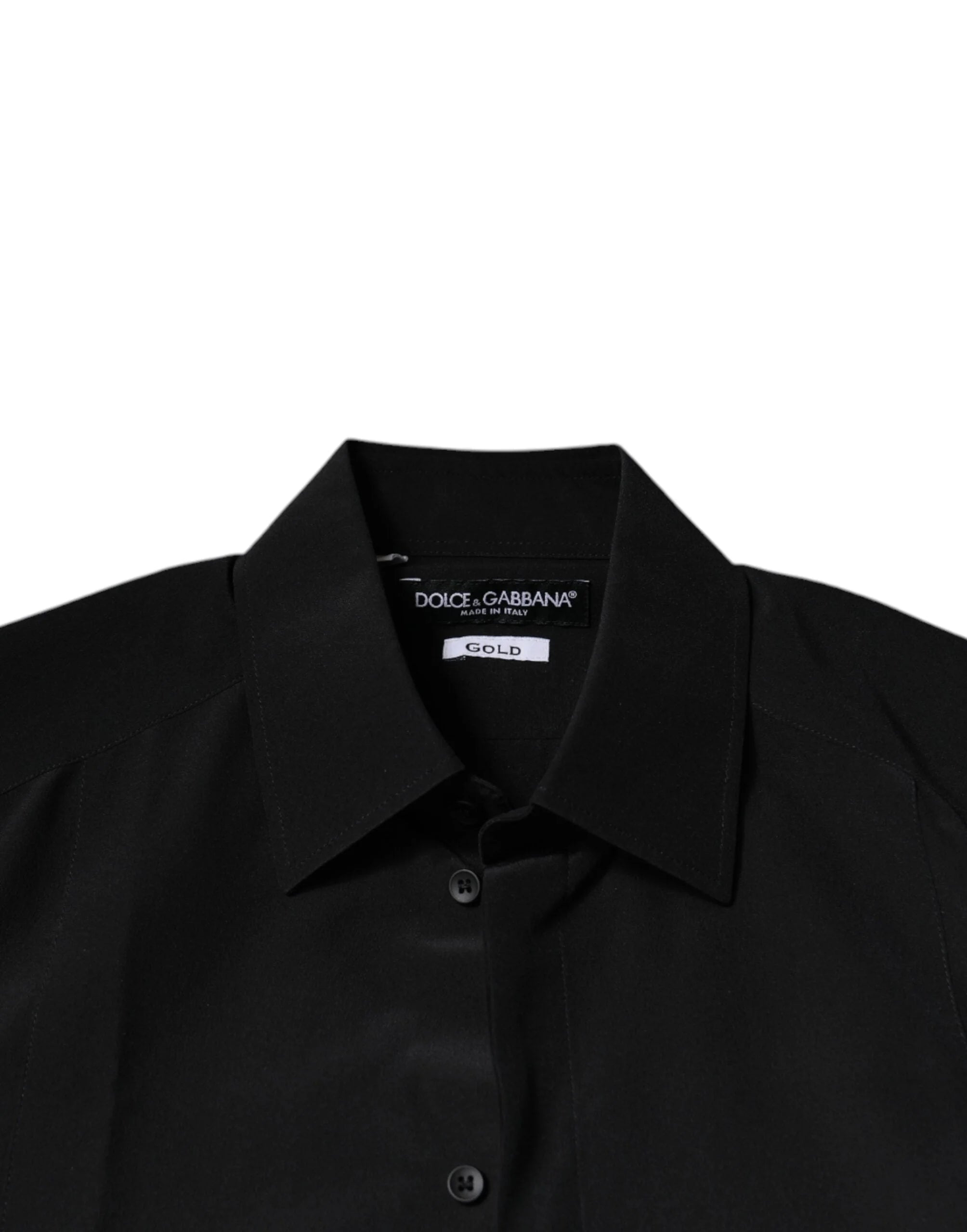 Dolce & Gabbana Black Silk Long Sleeves GOLD Dress Shirt - IT37 | XS - Shirts