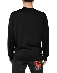Dolce & Gabbana Black Silk Men Crew Neck Pullover Sweater - IT58 | 3XL